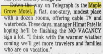 Maple Grove Motel - May 1984 Article